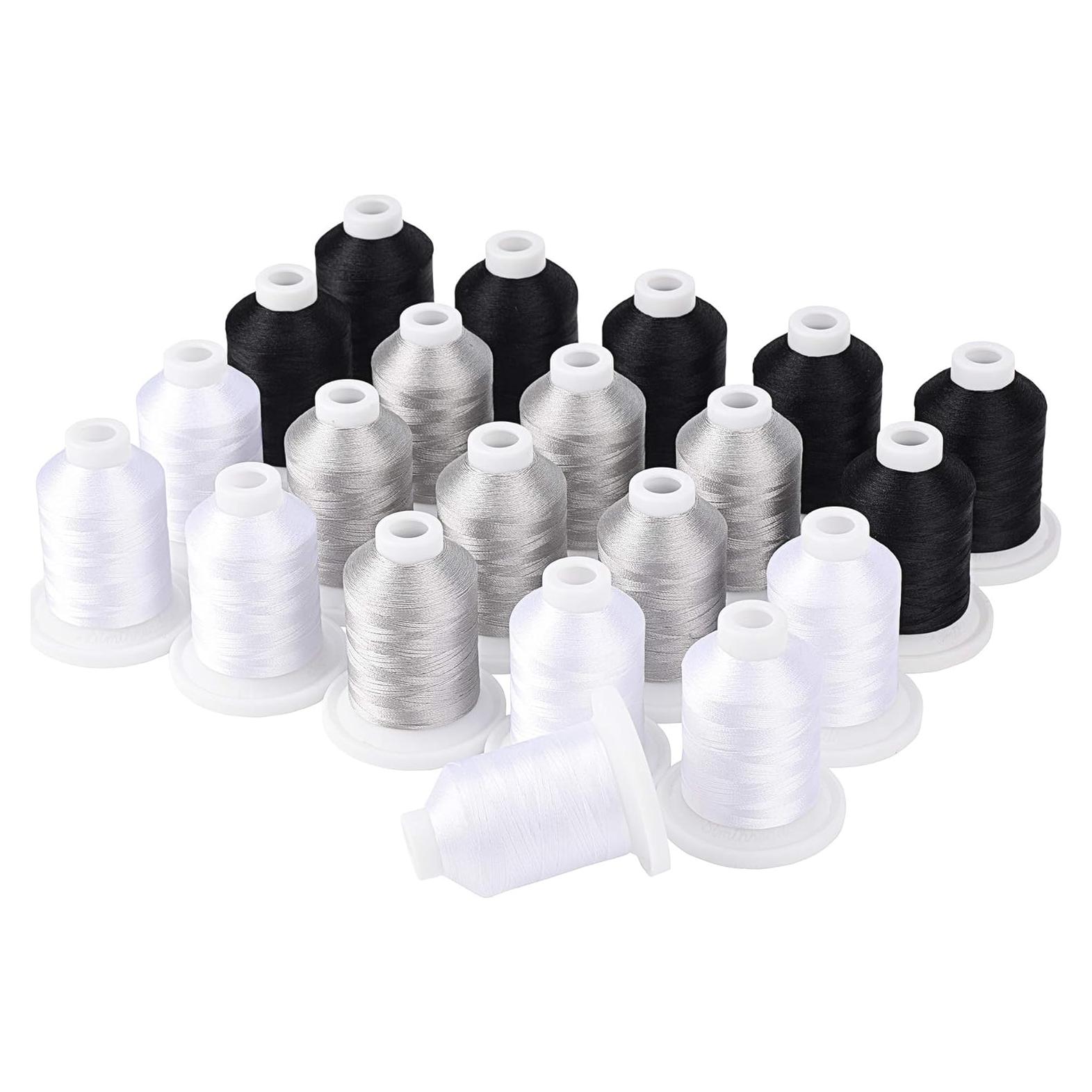 Kit de Hilo para Bordado Simthread 21 Bobinas 800Y Negro Blanco Gris