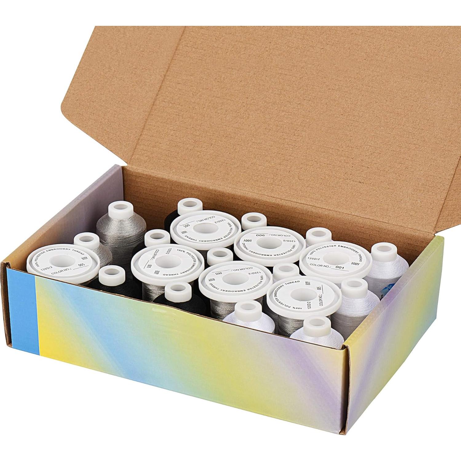 Kit de Hilo para Bordado Simthread 21 Bobinas 800Y Negro Blanco Gris