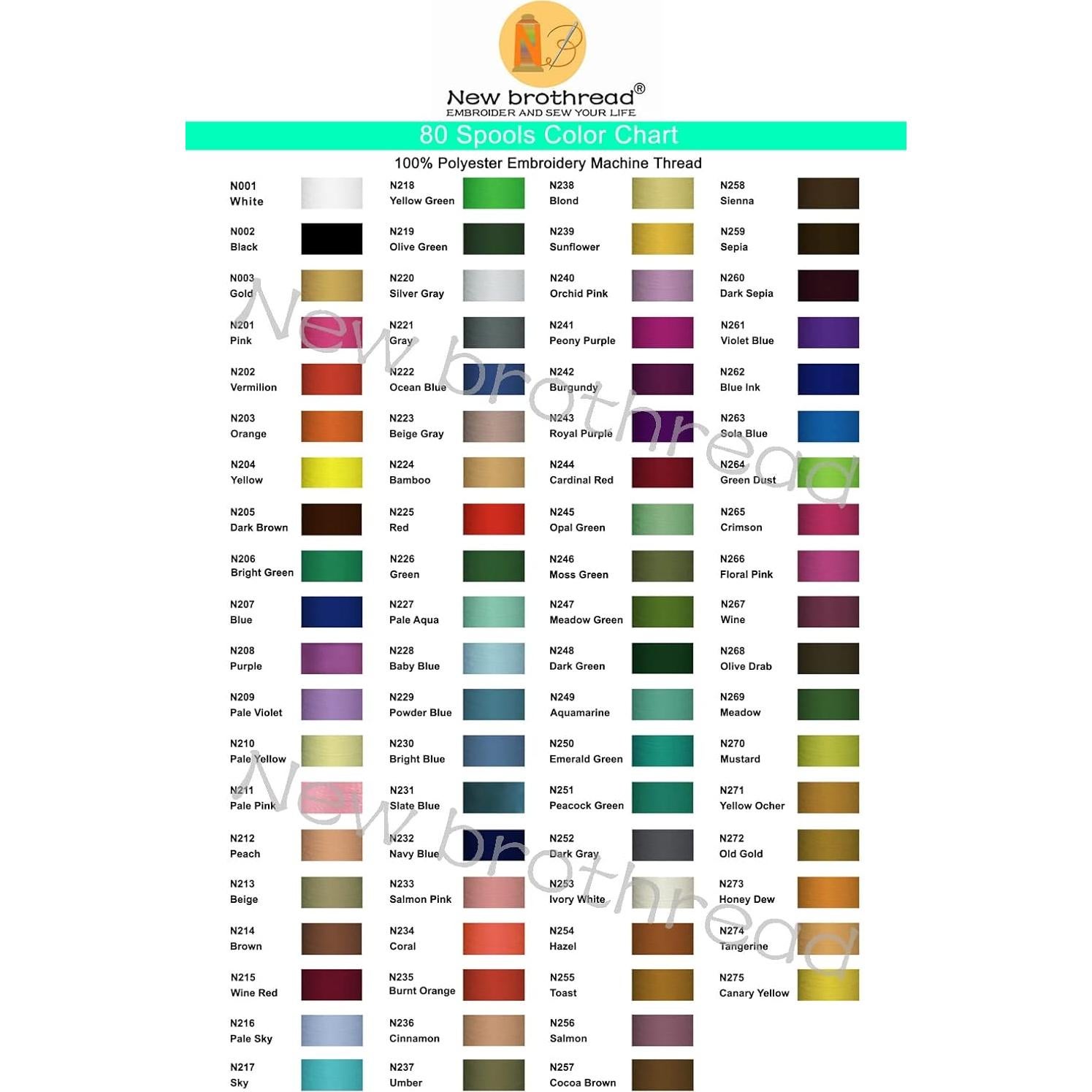 80 Bobinas Hilo de Poliéster 500m Nuevo Brothread - 80 Colores