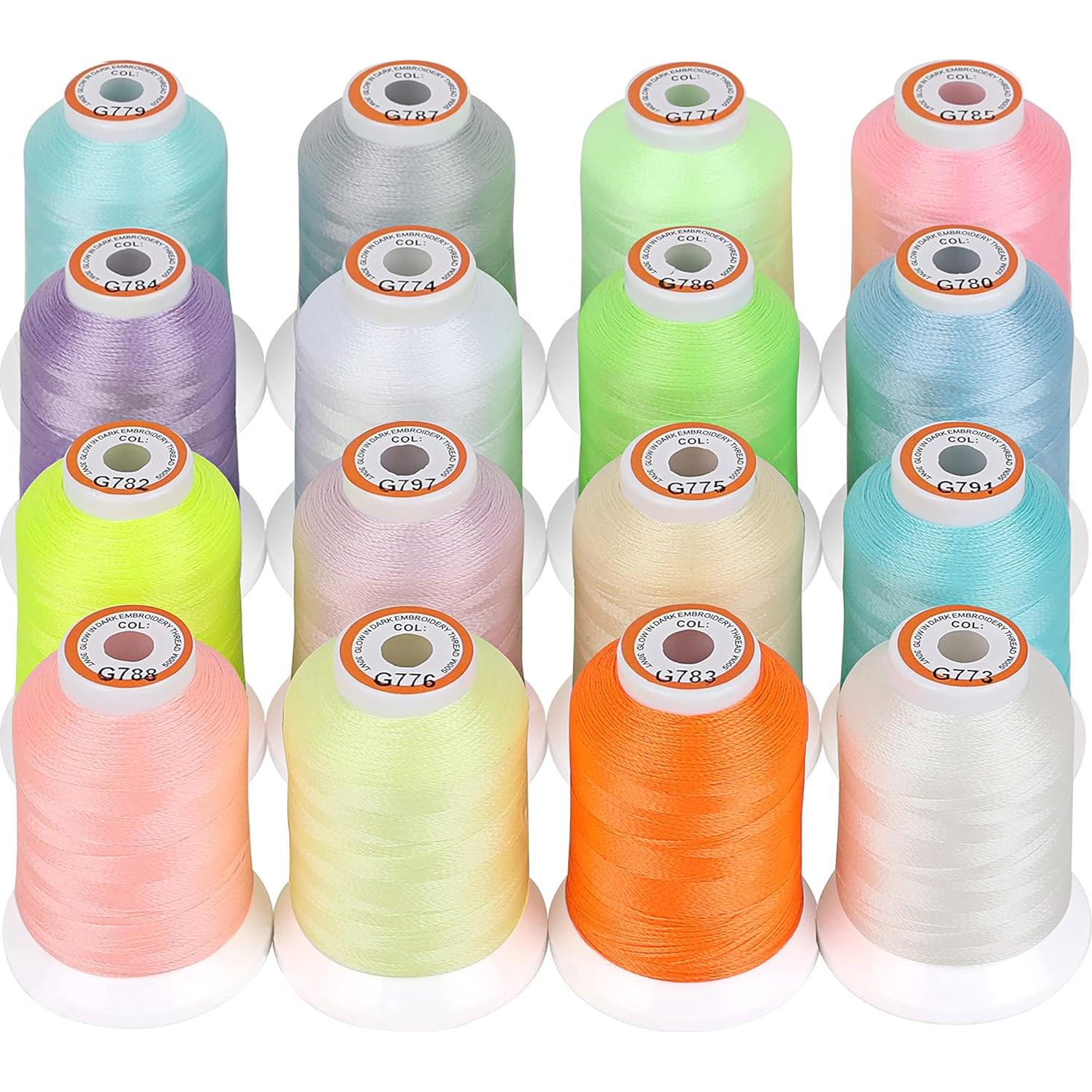 Hilo de Bordado que Brilla en la Oscuridad 16 Colores 30WT 500M