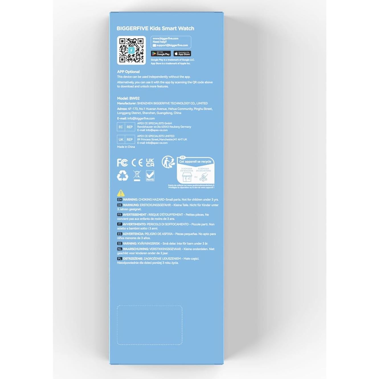 Reloj Inteligente BIGGERFIVE para Niños 1.8" IP68 Azul