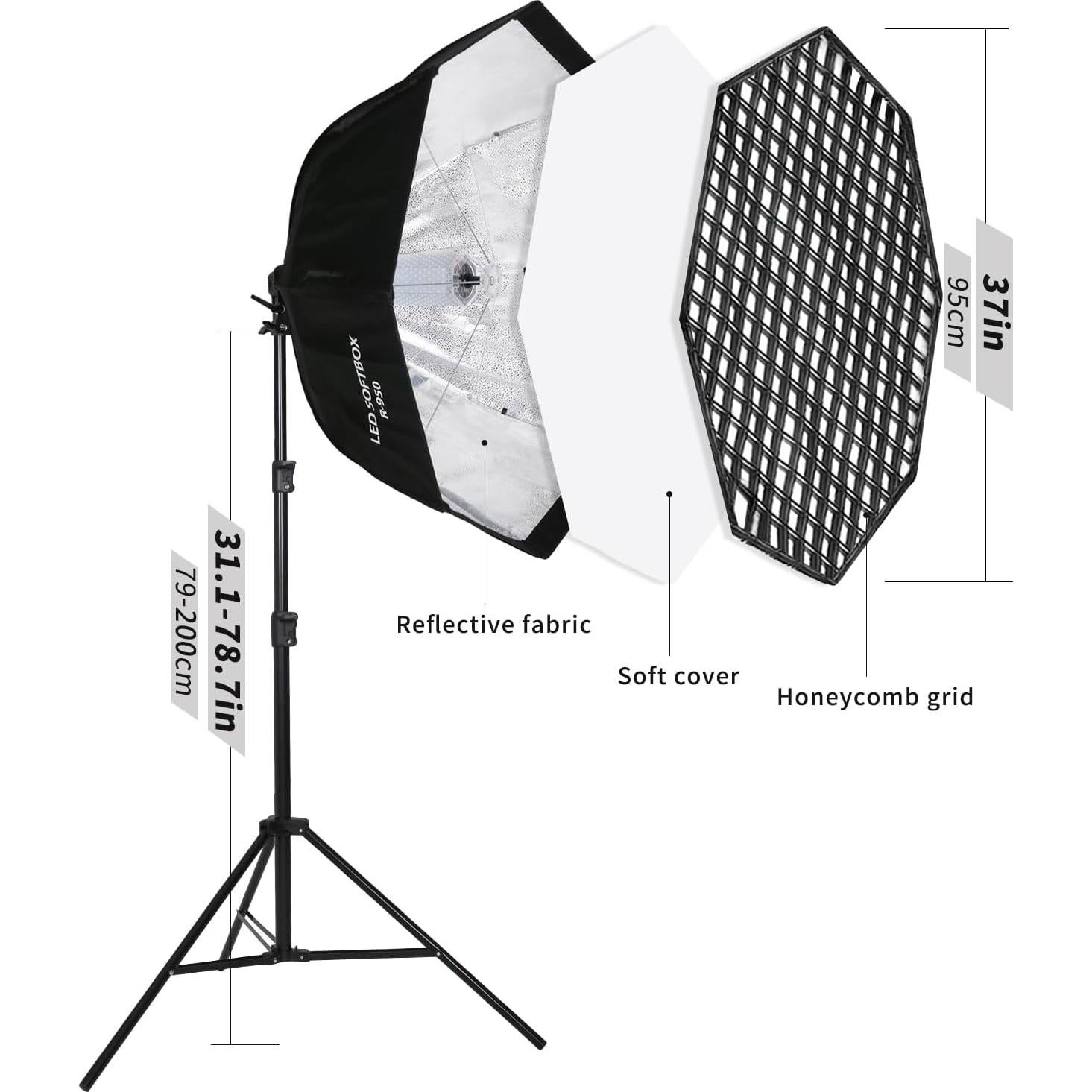 Kit de Iluminación Softbox Octagonal 95cm 110W GSKAIWEN