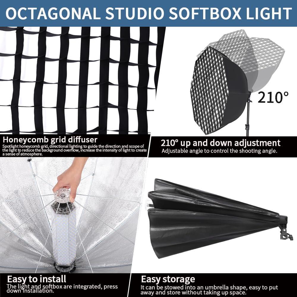 Kit de Iluminación Softbox Octagonal 95cm 110W GSKAIWEN