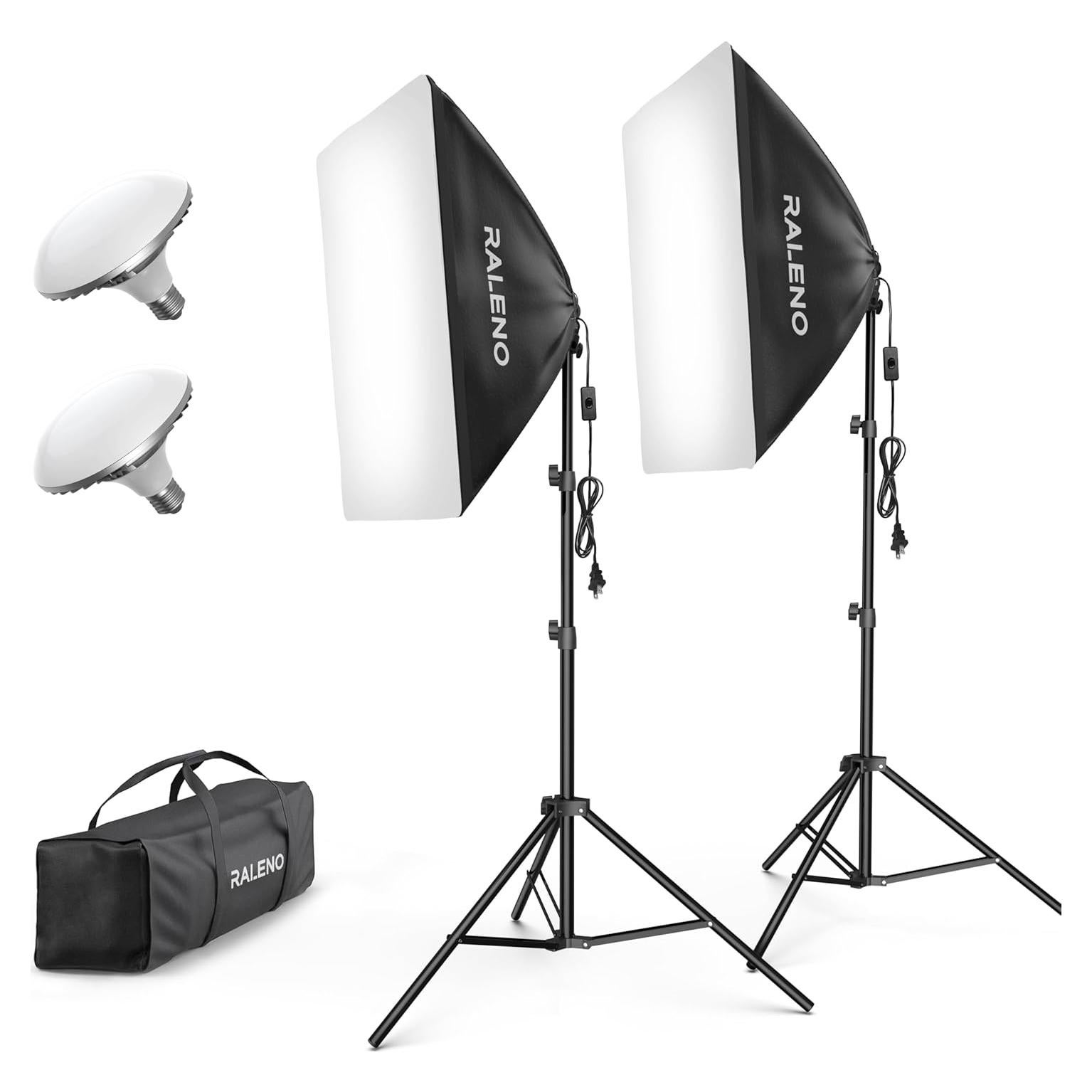 Kit de Iluminación Softbox RALENO 20x28" con Bombillas LED 50W