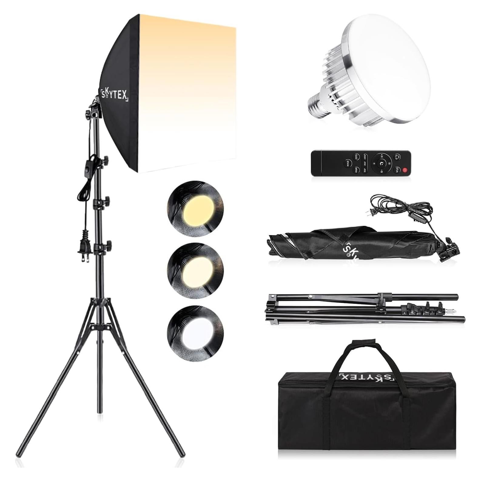 Softbox Lighting Kit, Skytex 16x16in Soft Box | 85W 2700-6400K E27 LED Bulb, Continuous Photography Lighting Kit Photo Studio Light Equipment for Camera Shooting, Video Recording