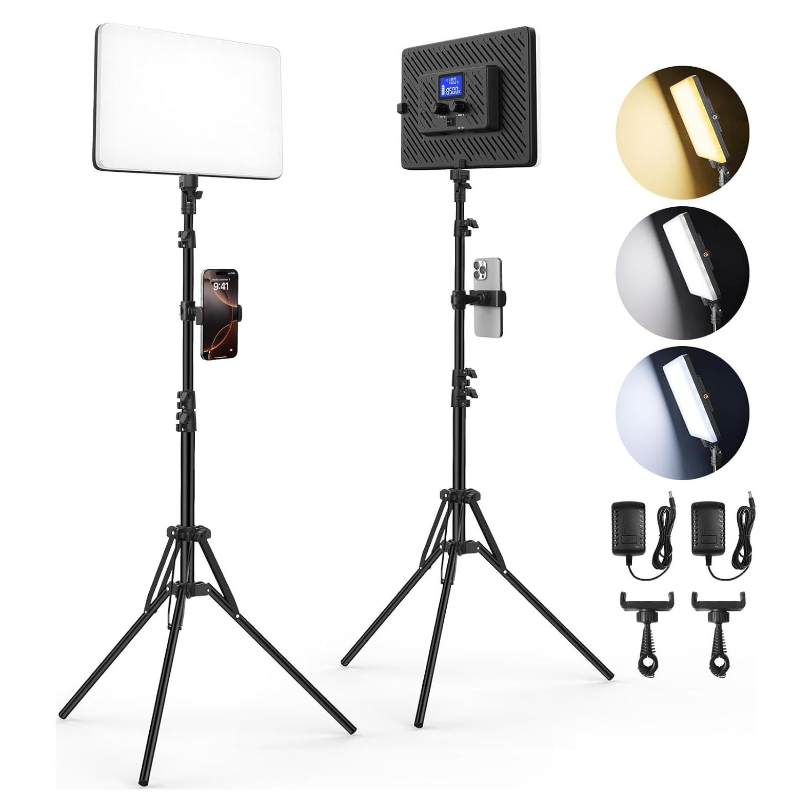 Kit de Iluminación LED Bi-Color QEUOOIY con Trípodes 160 cm