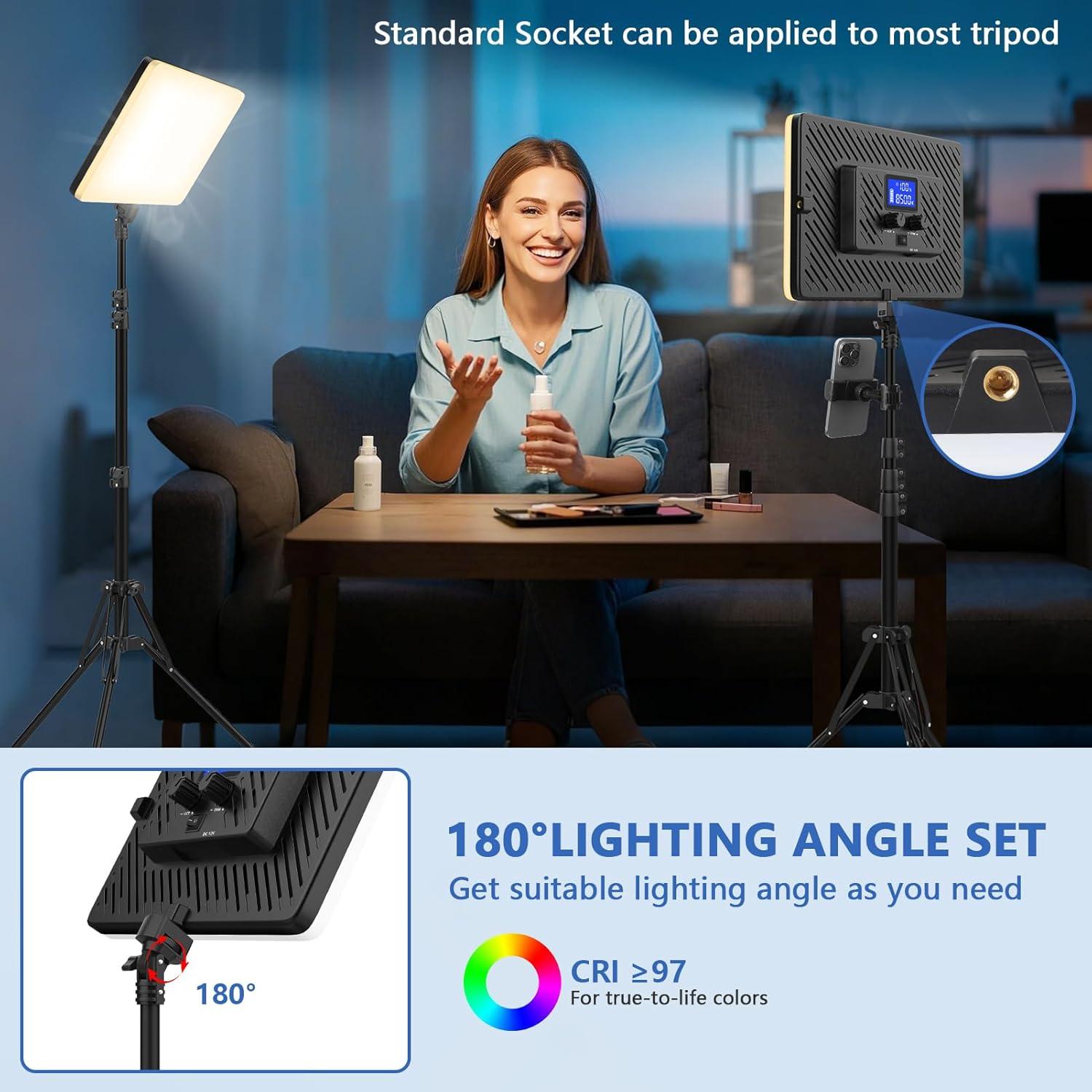 Kit de Iluminación LED Bi-Color QEUOOIY con Trípodes 160 cm