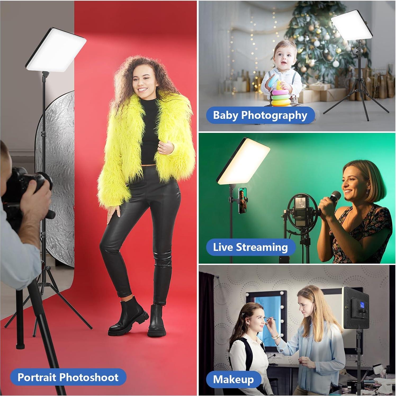 Kit de Iluminación LED Bi-Color QEUOOIY con Trípodes 160 cm