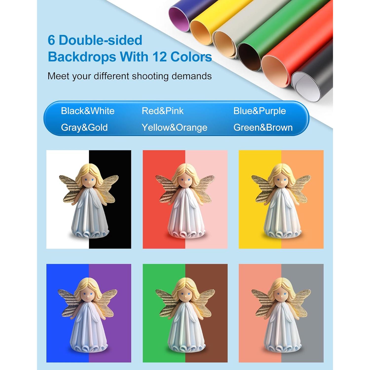 PULUZ Mini Photo Studio Light Box, Photo Shooting Tent kit, Portable Folding Photography Light Tent with CRI >95 104pcs LED Light & 6 Kinds Double-Sided Color Backgrounds for Small Size Products