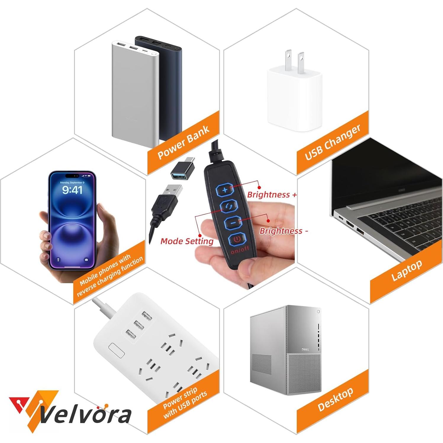 Kit de Iluminación LED Velvora USB con Trípode Ajustable 28-60"