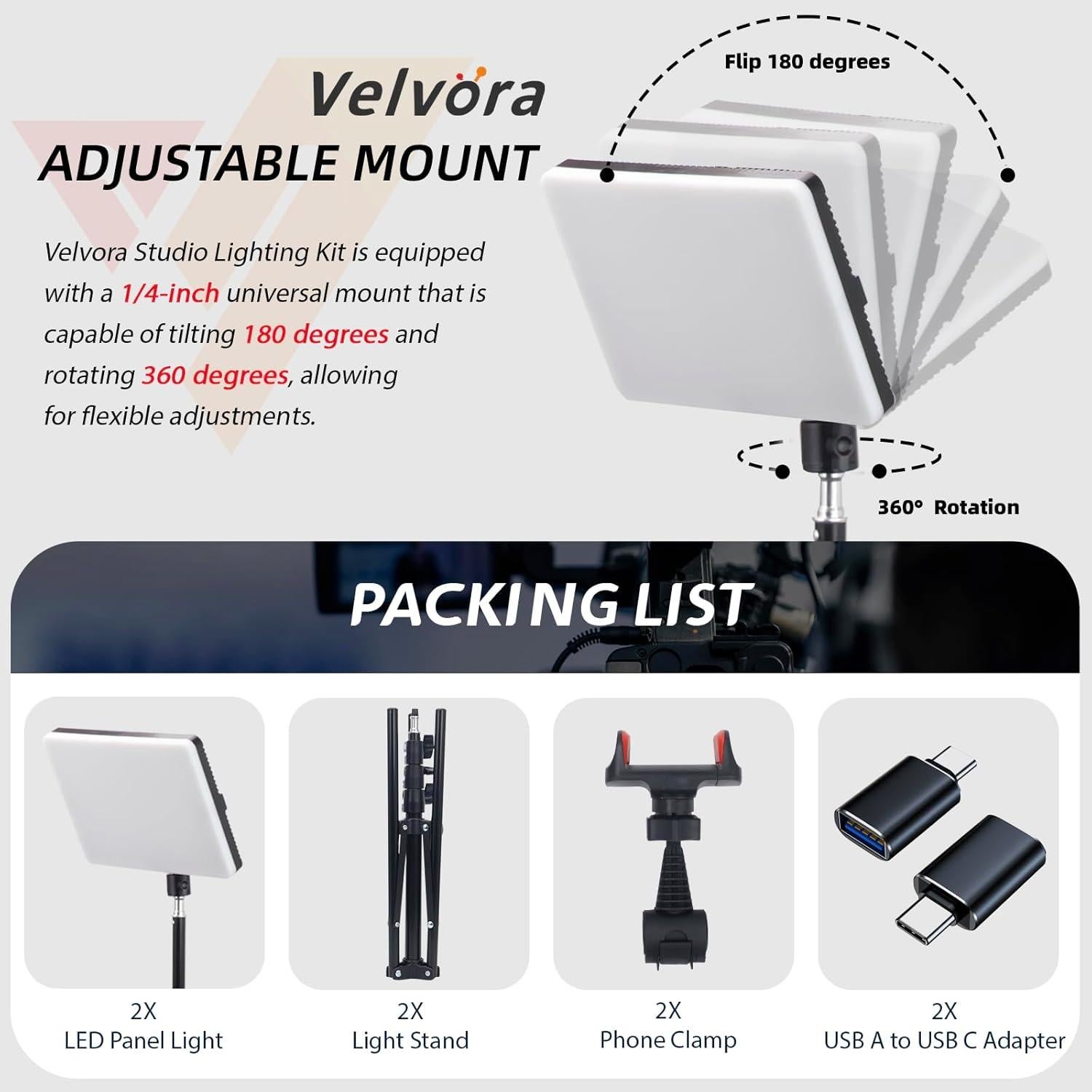 Kit de Iluminación LED Velvora USB con Trípode Ajustable 28-60"