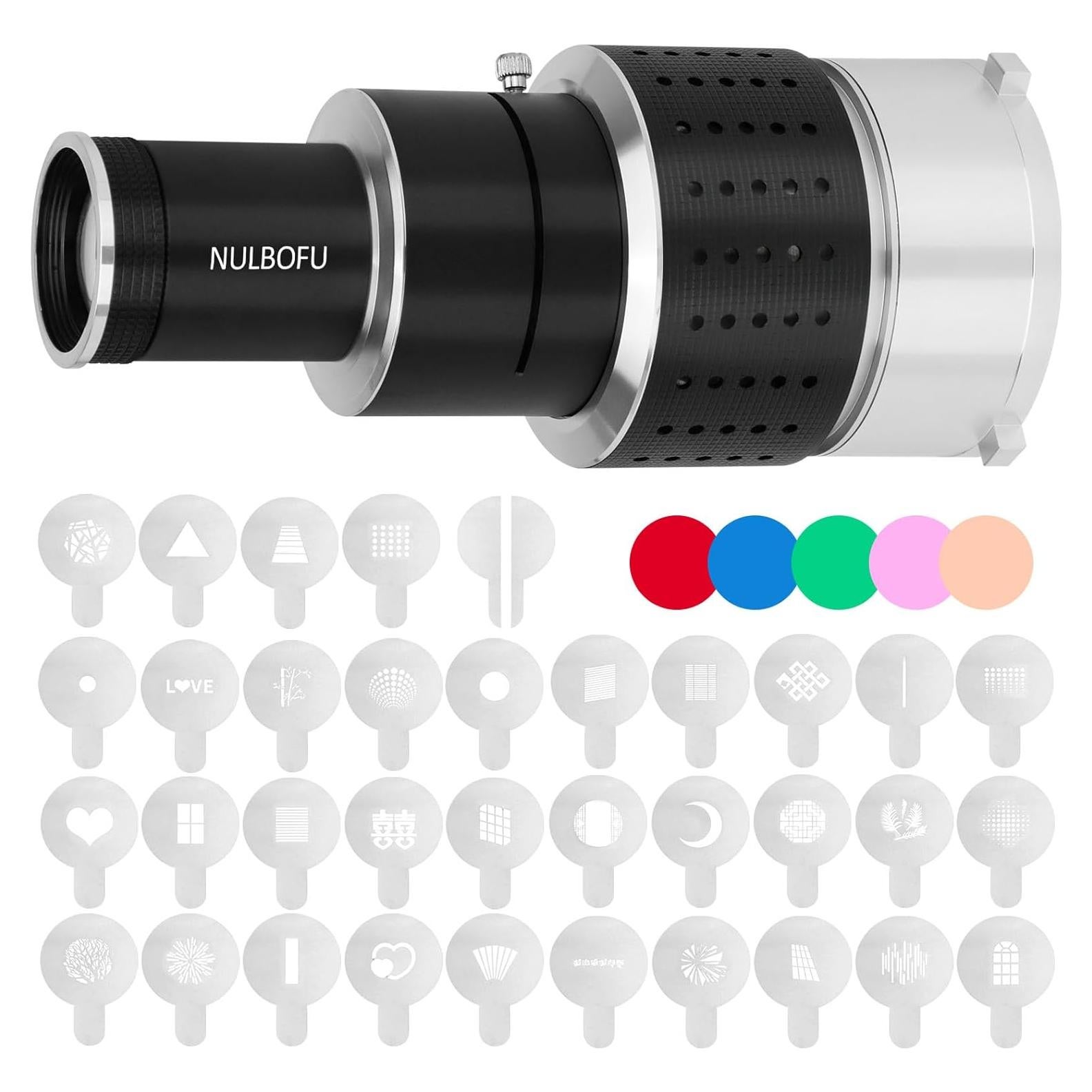 Kit Snoot Óptico Bowens NULBOFU con 34 Gobos y 5 Filtros