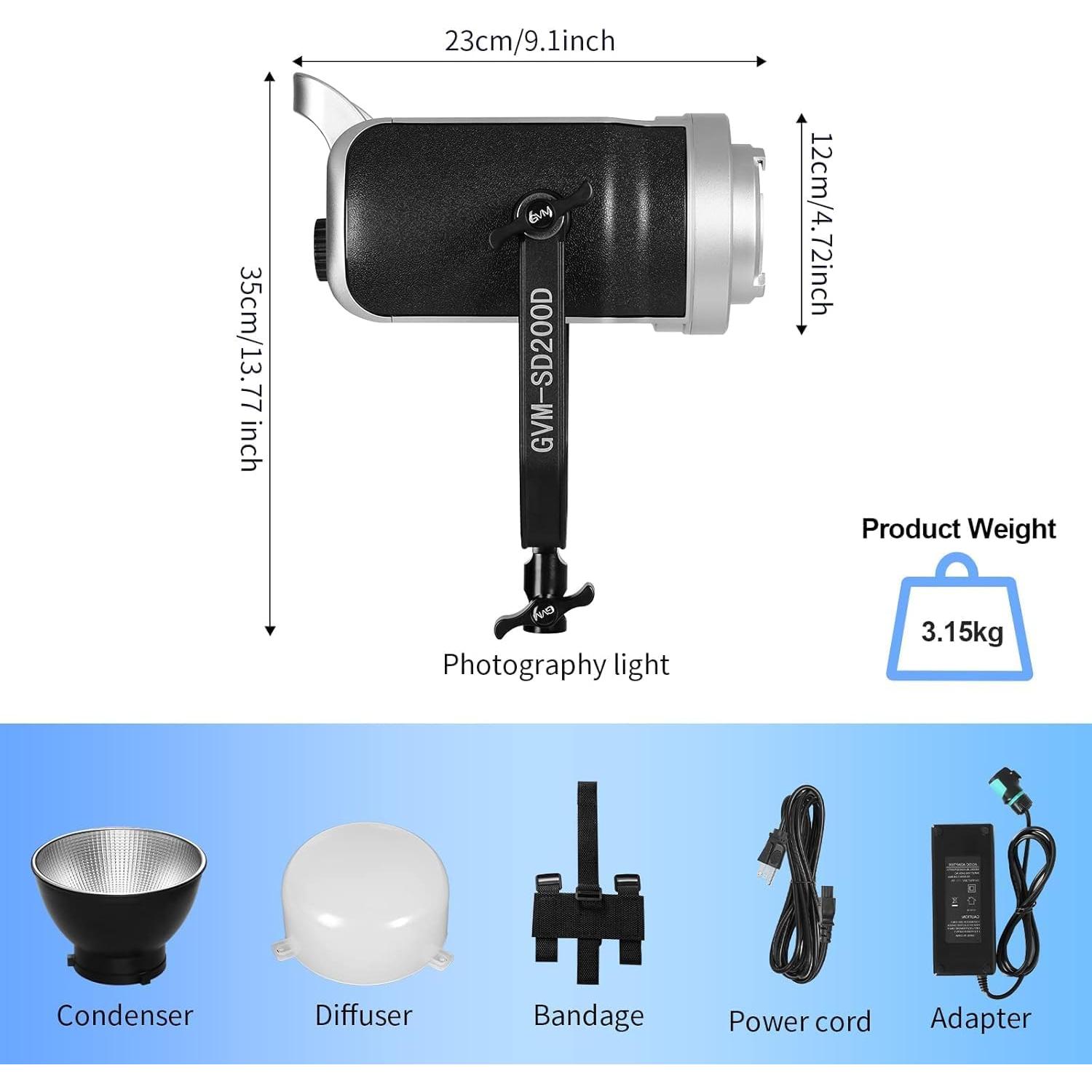 GVM 200W LED Video Light with Lantern Softbox, SD200D Photography Studio Lighting Kit with Bluetooth/DMX Control, 93000lux@0.5m 3200K-5600K Bi-Color Continuous Output Lighting for YouTube (SD200D)
