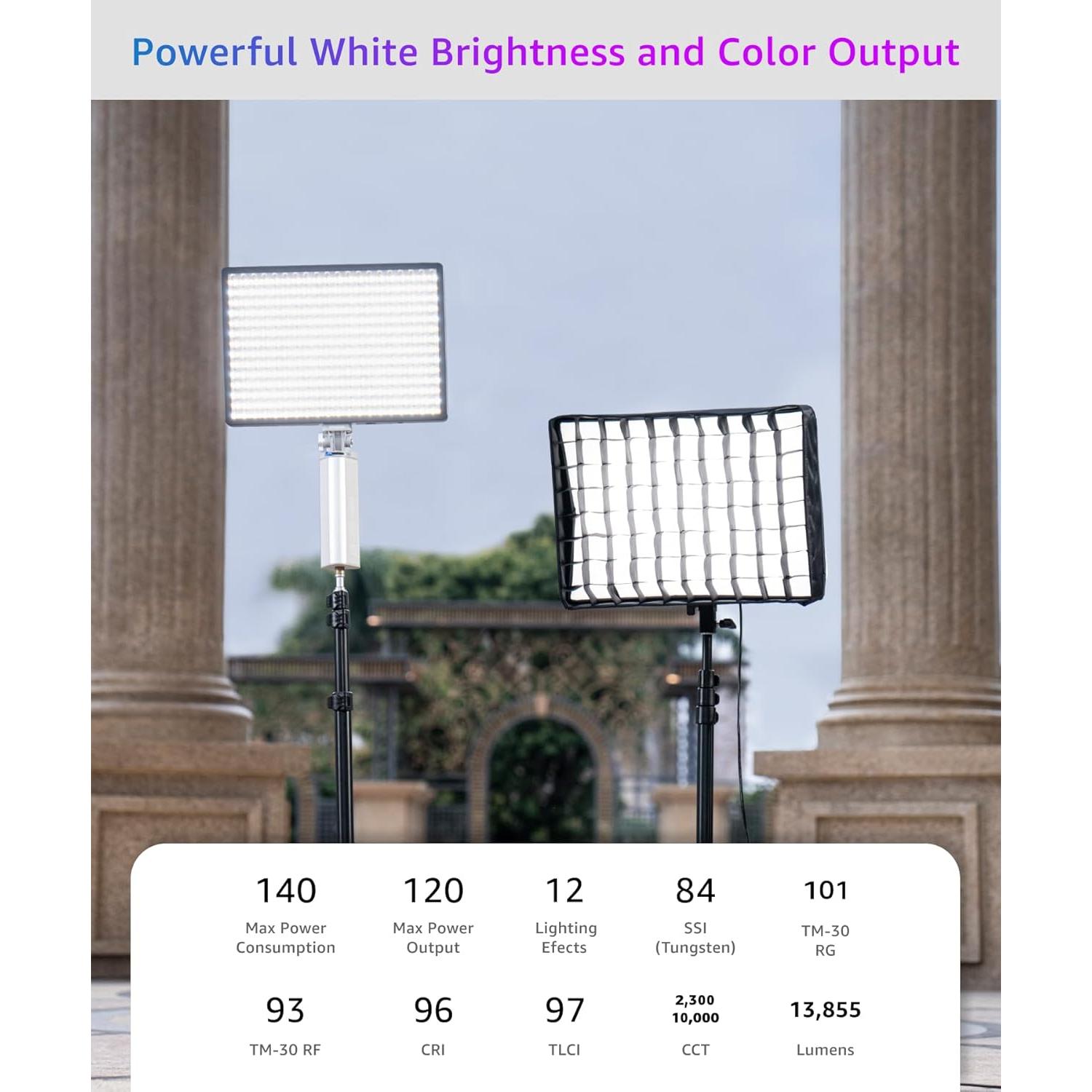 Kit de Luz LED Amaran Pano 120c RGB 120W Portátil con Softbox