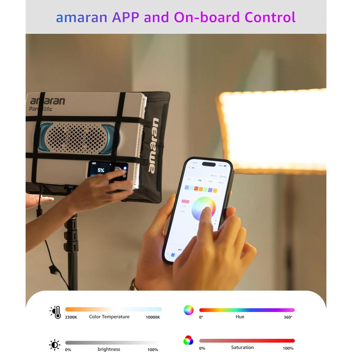 Kit de Luz LED Amaran Pano 120c RGB 120W Portátil con Softbox