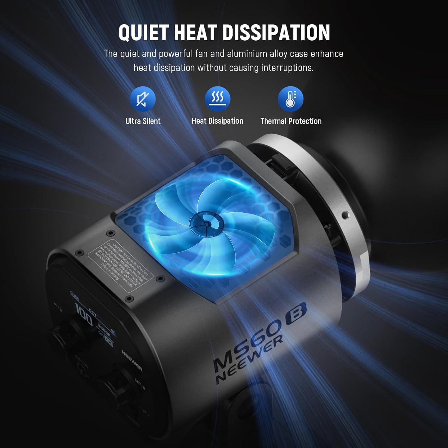 NEEWER MS60B LED Video Light with 6 Color Diffusers Kit, 65W Mini COB 2.4G/APP Control Bi Color 2700K-6500K Continuous Output Lighting 40000lux/m CRI97+ TLCI98+ 12 Scenes, PWM Dimming, Bowens Mount