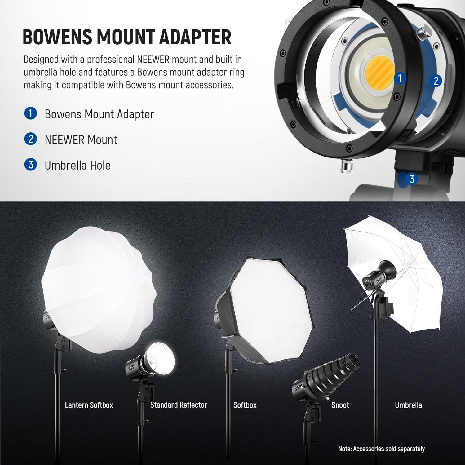 NEEWER MS60B LED Video Light with 6 Color Diffusers Kit, 65W Mini COB 2.4G/APP Control Bi Color 2700K-6500K Continuous Output Lighting 40000lux/m CRI97+ TLCI98+ 12 Scenes, PWM Dimming, Bowens Mount