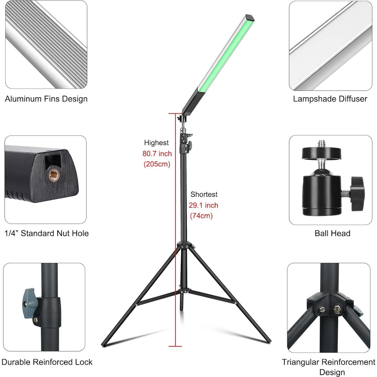 2 Pack RGB LED Video Light Wand Stick, LUXCEO Photography Studio Lighting Kits with 29" to 81" Tripod & Remote Control, Dimmable Photography Light Wand 36 Colors 3000K-6000K