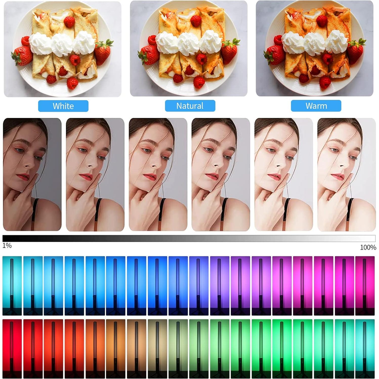 2 Pack RGB LED Video Light Wand Stick, LUXCEO Photography Studio Lighting Kits with 29" to 81" Tripod & Remote Control, Dimmable Photography Light Wand 36 Colors 3000K-6000K