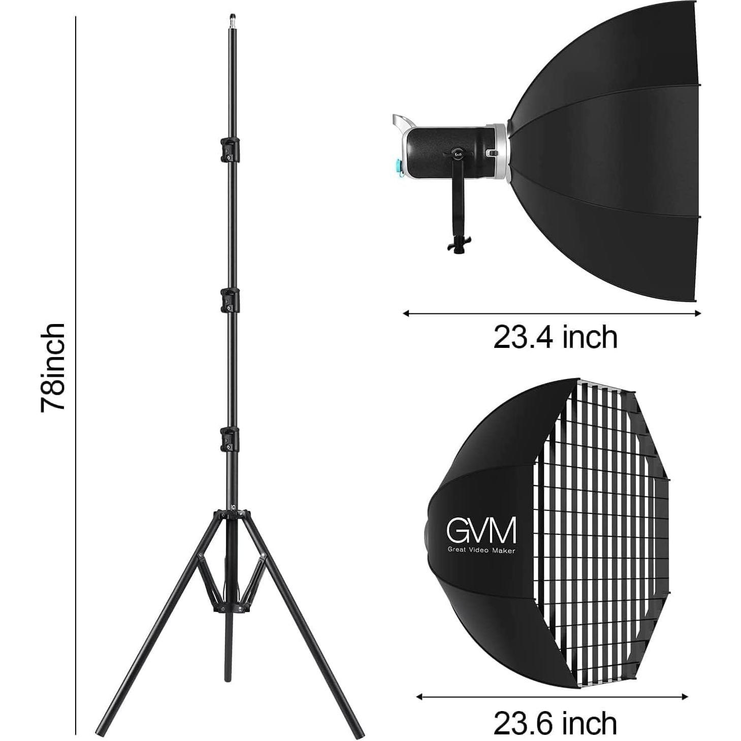 GVM 200W LED Video Light with Softbox, SD200D Photography Studio Lighting Kit with Bluetooth/DMX Control, 93000lux@0.5m 3200K-5600K Bi-Color Continuous Output Lighting for YouTube, Video, Filming