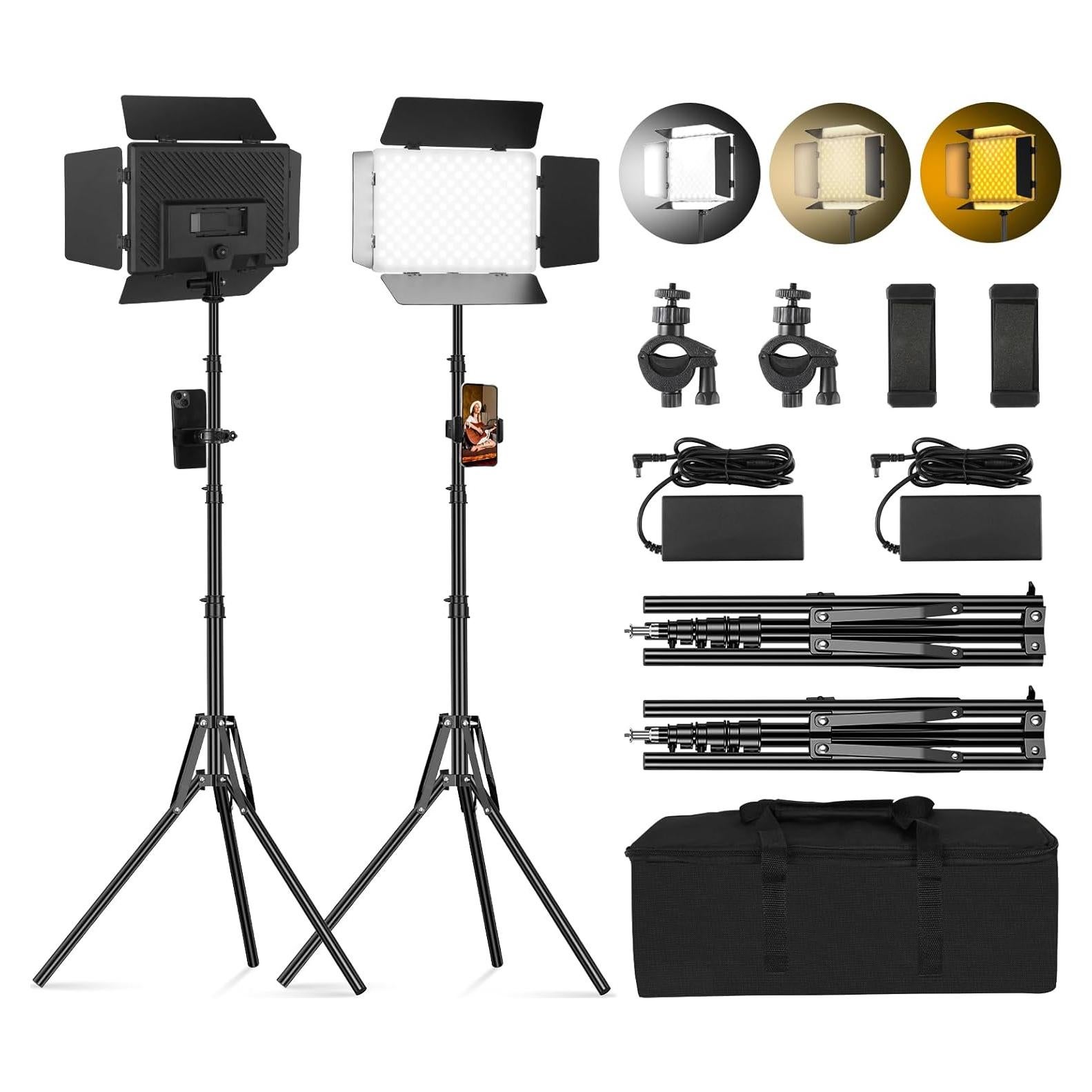 2Pack LED Panel Video Light with Barn Door, 12.6in Bi Color 280 LED Bead 2400Lux 2500-6500K CRI 96+ Photography Video Lighting for Video Recording/Filming/Photoshoot Shooting/Live Streaming/YouTube