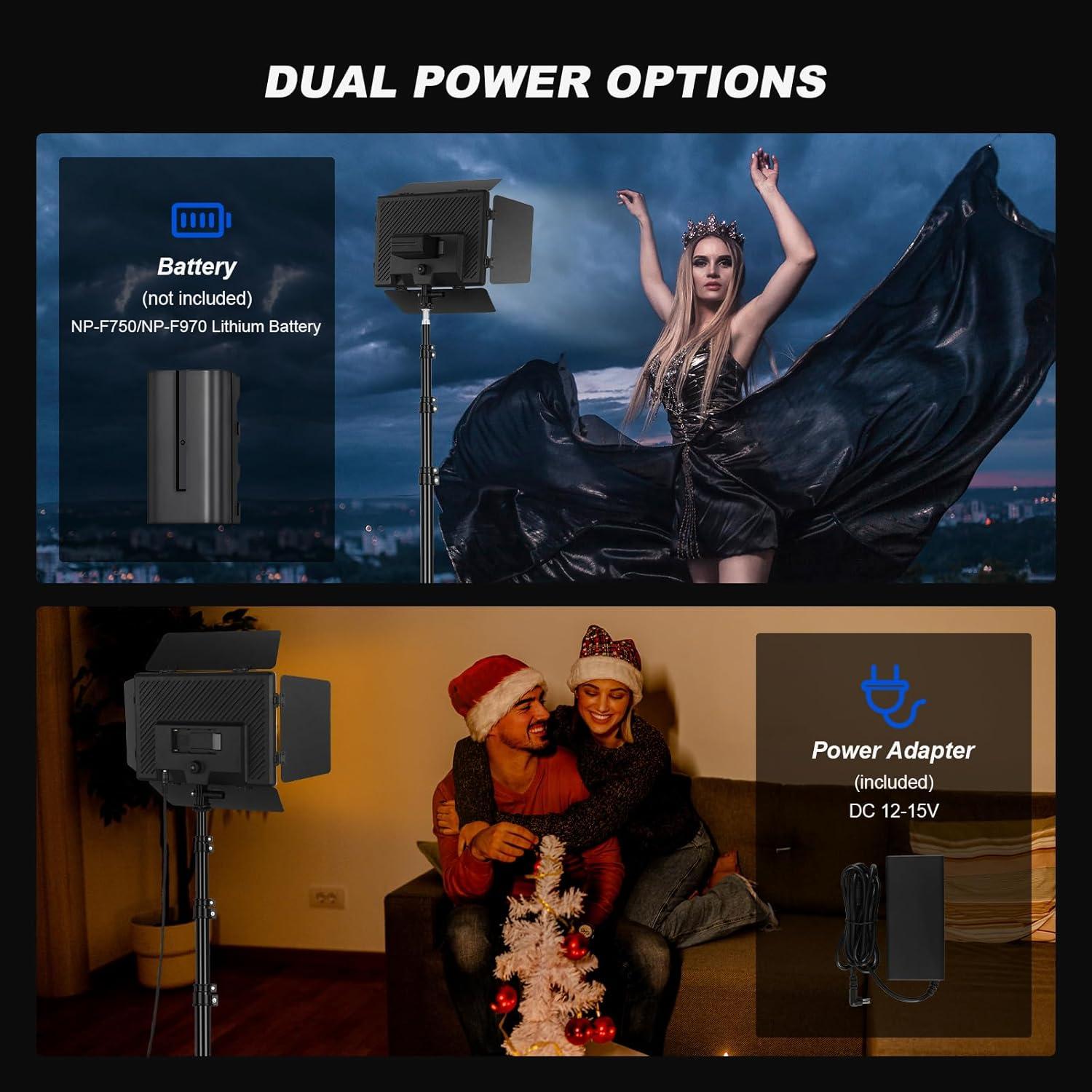 2Pack LED Panel Video Light with Barn Door, 12.6in Bi Color 280 LED Bead 2400Lux 2500-6500K CRI 96+ Photography Video Lighting for Video Recording/Filming/Photoshoot Shooting/Live Streaming/YouTube