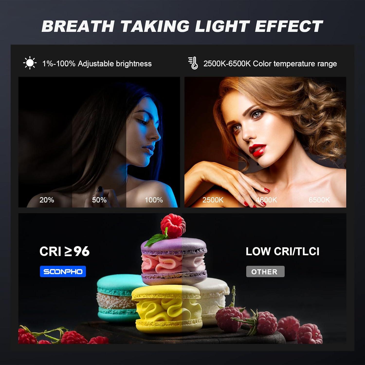 2Pack LED Panel Video Light with Barn Door, 12.6in Bi Color 280 LED Bead 2400Lux 2500-6500K CRI 96+ Photography Video Lighting for Video Recording/Filming/Photoshoot Shooting/Live Streaming/YouTube