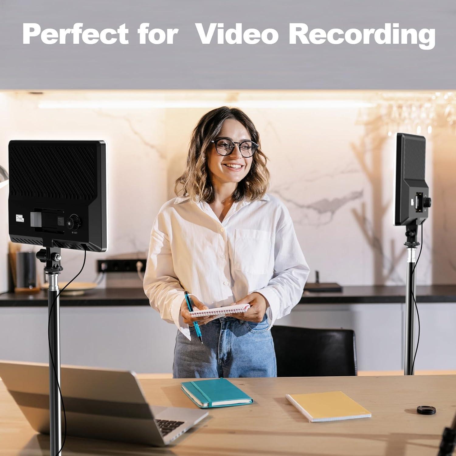 Pixel P30 LED Video Light Kit, 2-Pack Bi-Color Studio Light, 2500-6500K Dimmable Photography Lights, Panel Light with Gooseneck Tubes for Game Streaming/Film/Video Recording