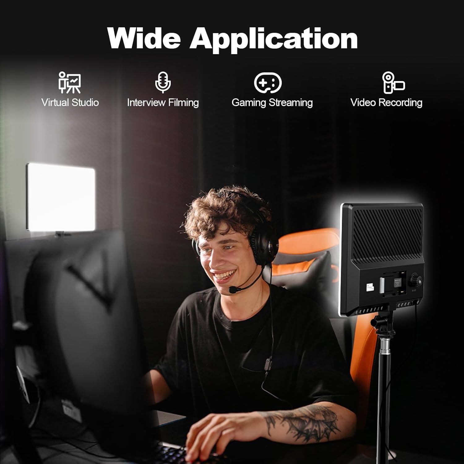 Pixel P30 LED Video Light Kit, 2-Pack Bi-Color Studio Light, 2500-6500K Dimmable Photography Lights, Panel Light with Gooseneck Tubes for Game Streaming/Film/Video Recording