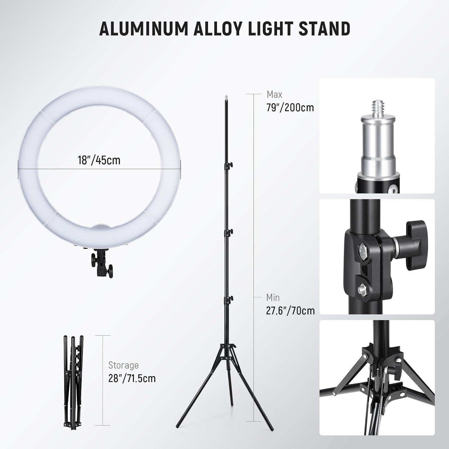 NEEWER 58W 18"/45cm Ring Light Kit, 3200K & 5600K Bi Color Dimmable CRI95 LED Selfie Lighting for iPhone with Tripod Stand/Phone Holder/Cold Shoe for Makeup Studio Video Recording Photography, RL-18