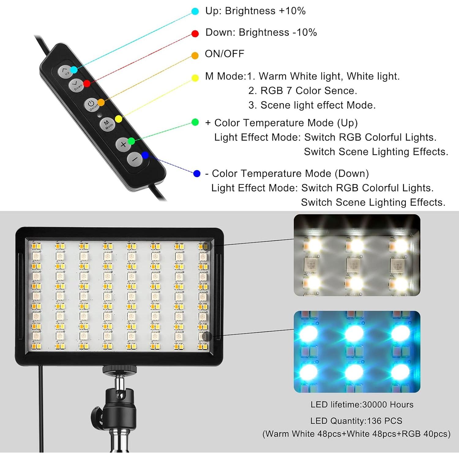 Kit de Iluminación LED RGB QEUOOIY con Soporte Ajustable 1.6M