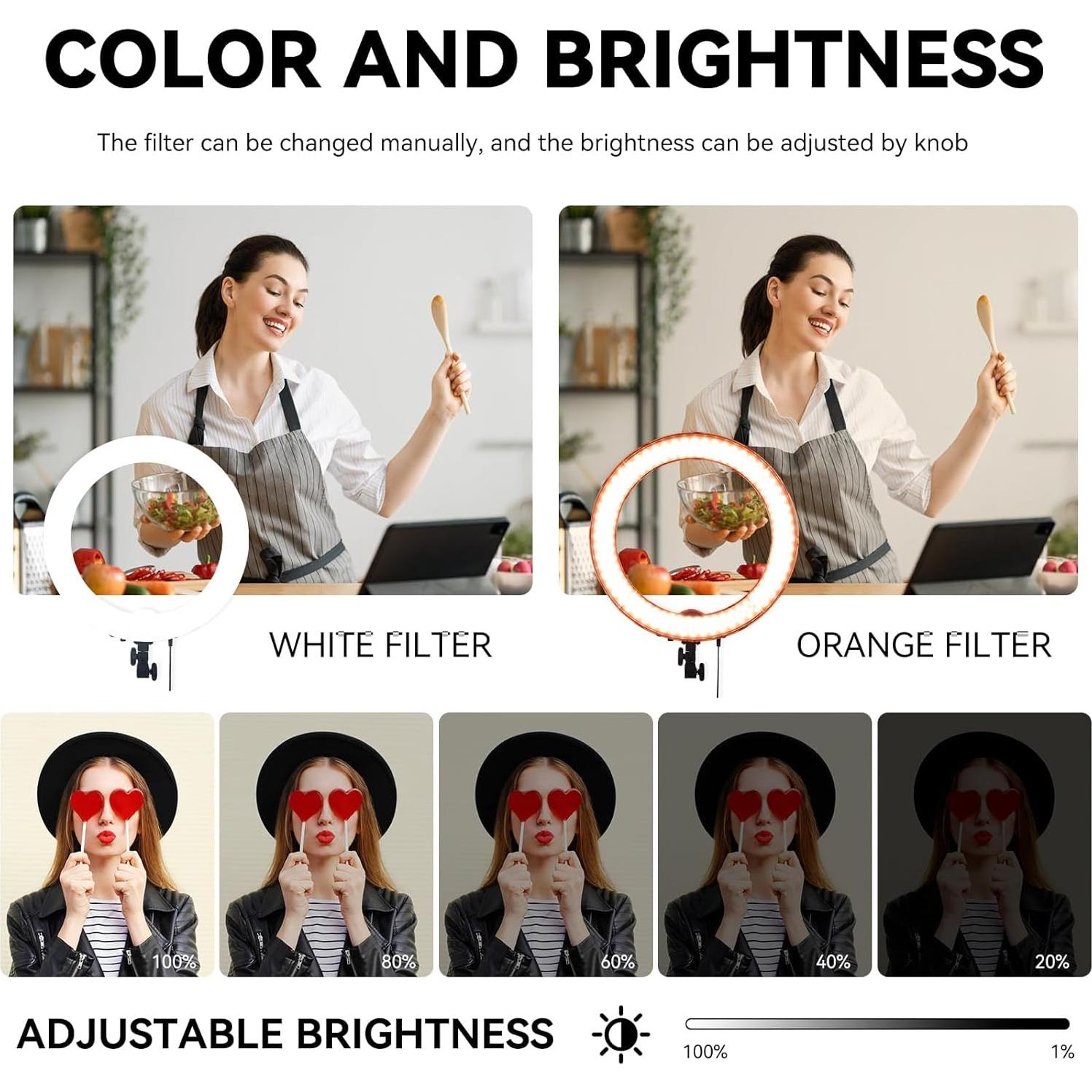 Kit de Luz de Anillo LED 45cm 55W 5500K con Soporte 180cm