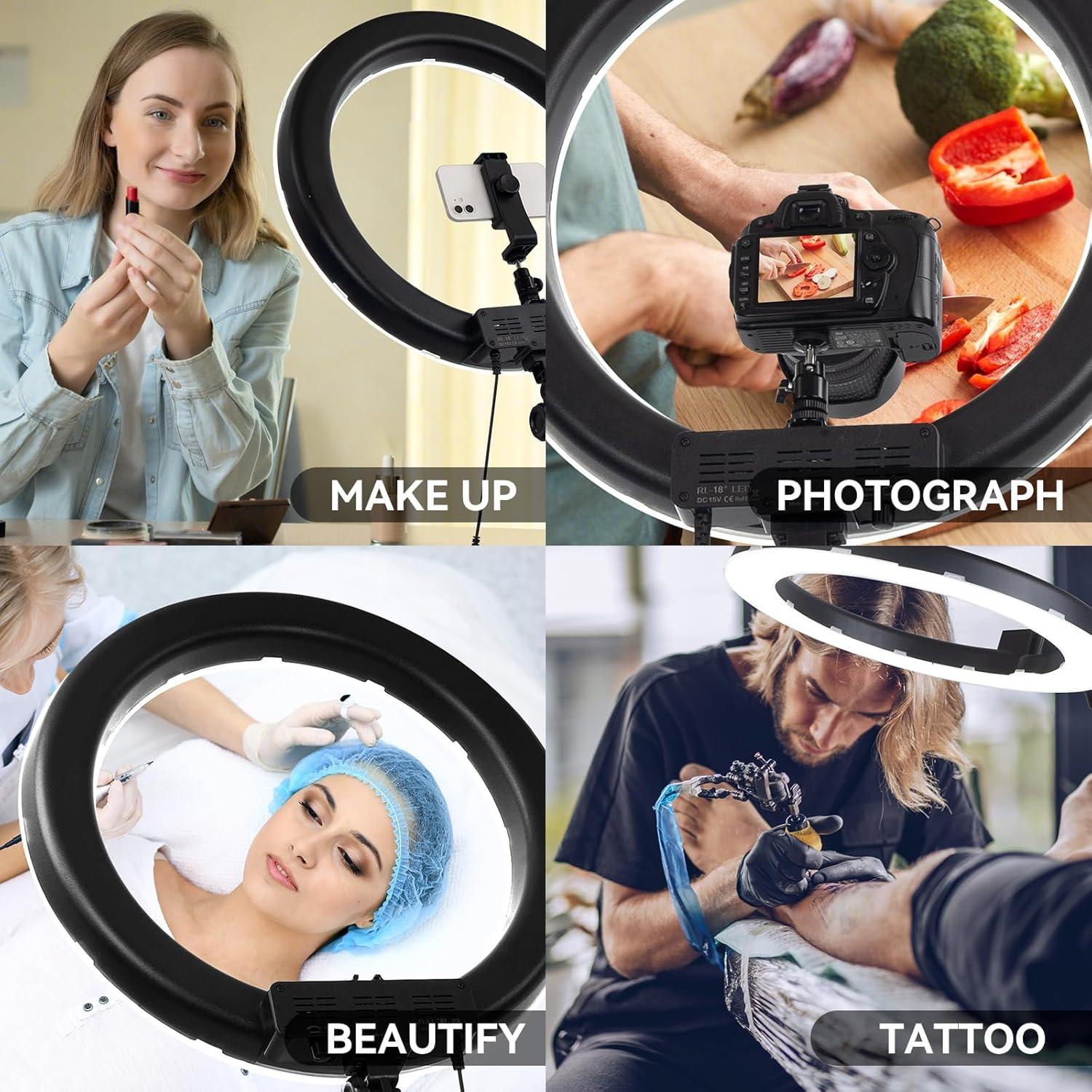 Kit de Luz de Anillo LED 45cm 55W 5500K con Soporte 180cm