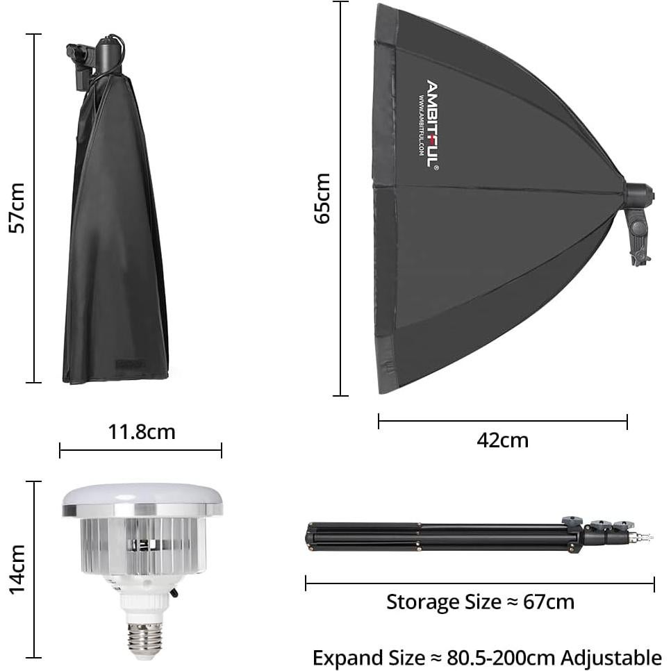 Kit de Iluminación Fotográfica Softbox AMBITFUL AL-50 con 2 Bombillas LED