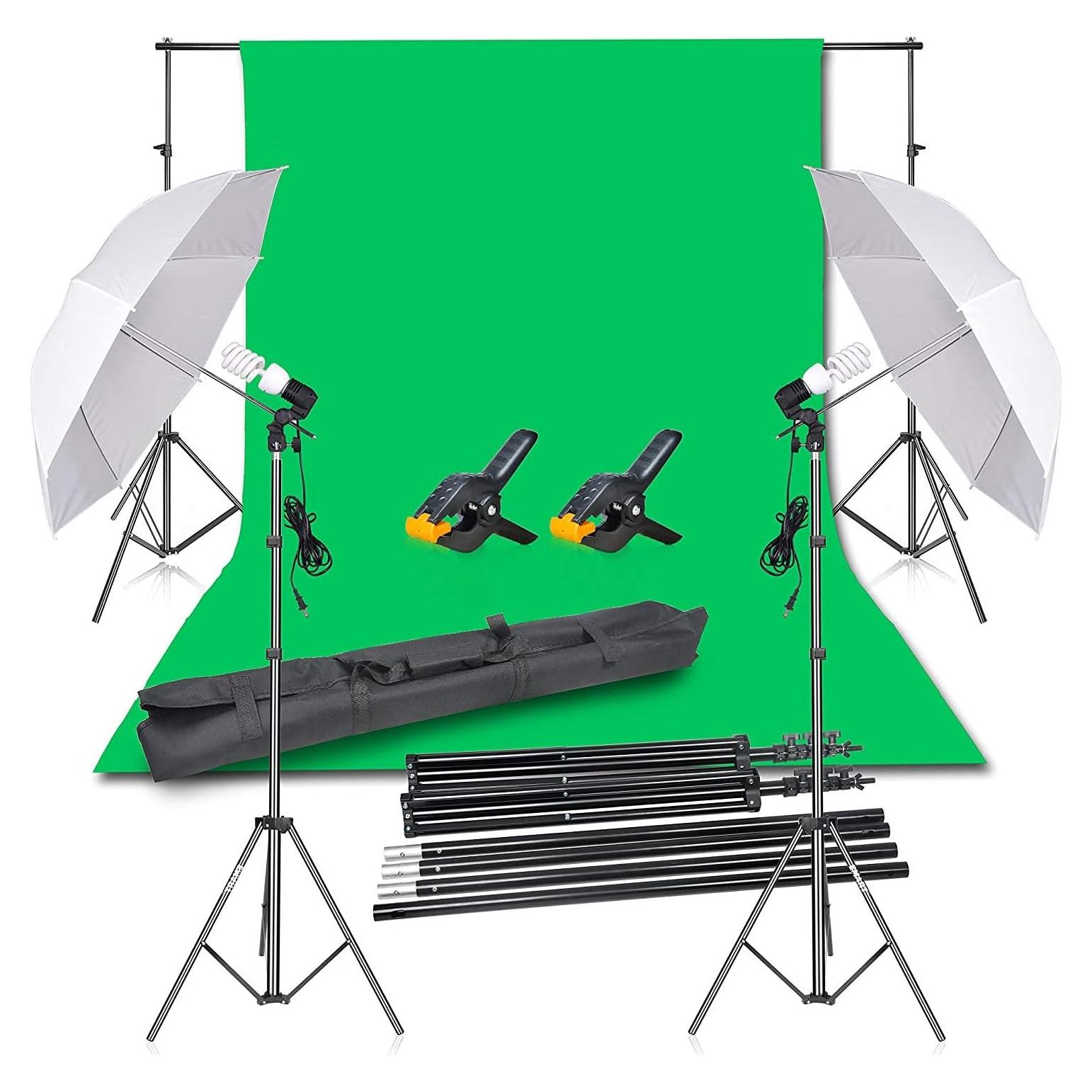 EMART 8.5X10 FT Green Screen Backdrop Kit, Photography Umbrella with 5500K Bulbs, 6X9 FT Green Backdrop with Spring Clamps, Professional Photography Lighting kit for Studio, Portrait, Video Shooting