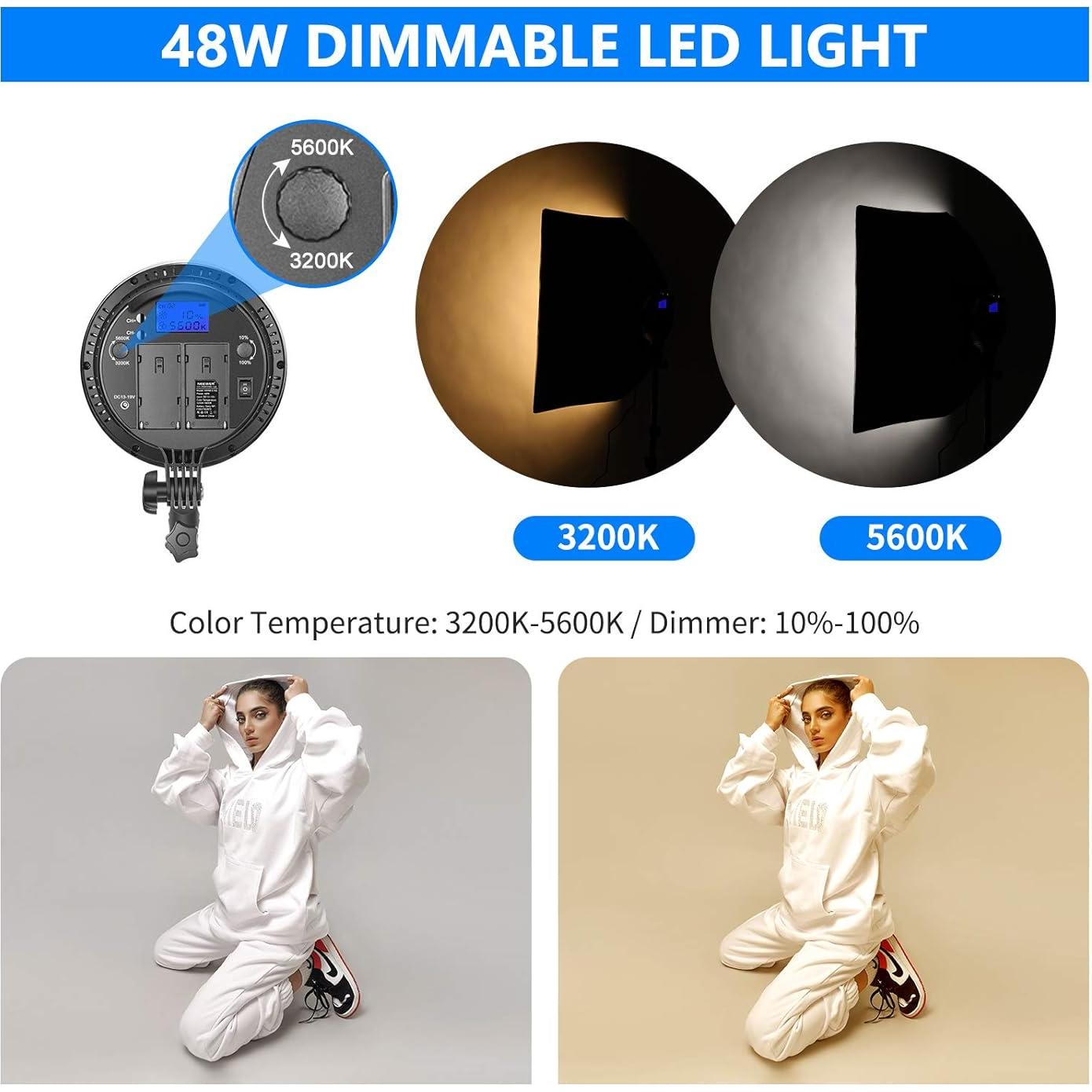 Neewer 2-Pack 2.4GHz LED Softbox Lighting Kit with Color Filter — 20” × 28” Softbox, 3200–5600K 48W Dimmable LED Light Head, 2.4GHz Remote, Light Stand & Red/Yellow/Blue Filter for Photo Studio Video