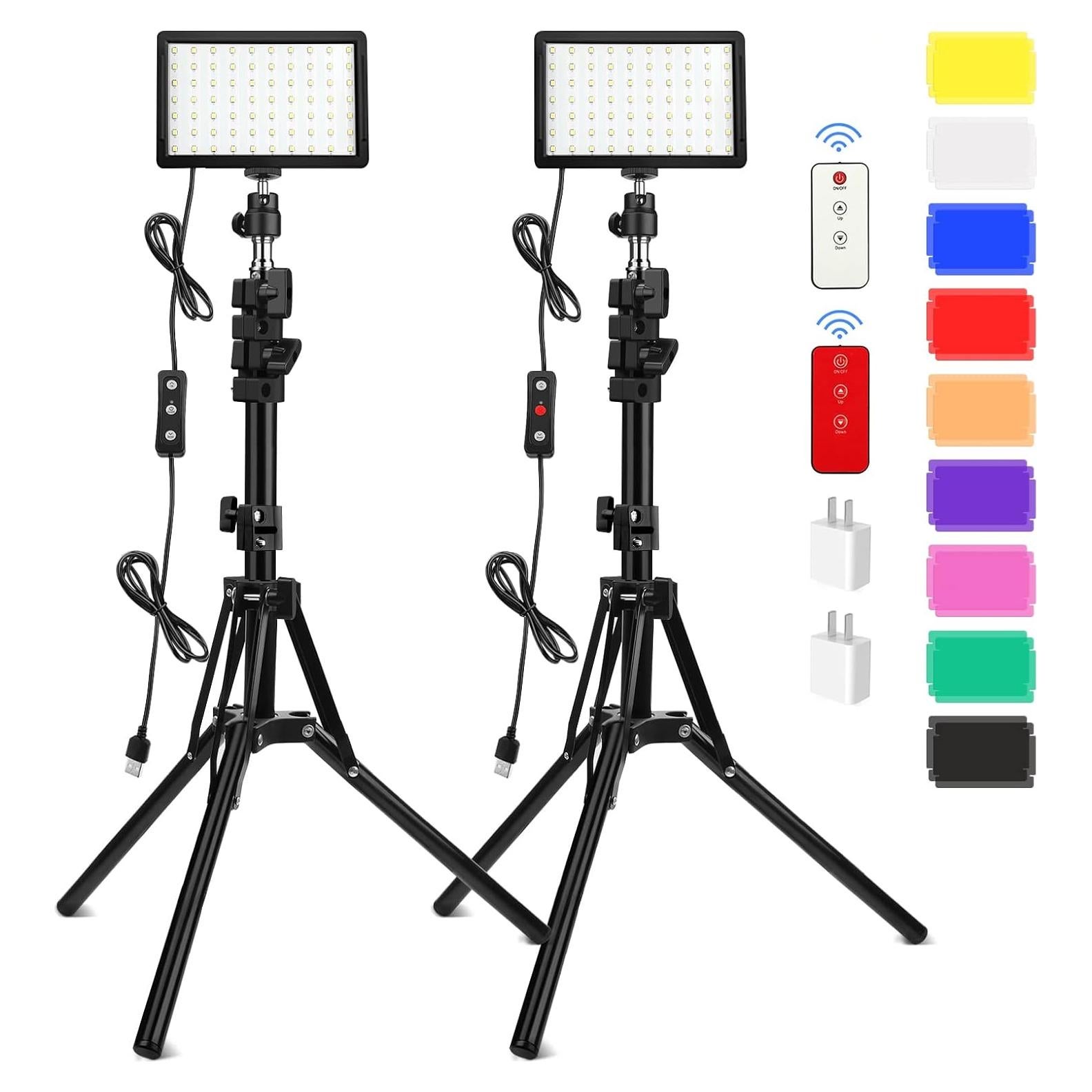 Kit de 2 luces LED Obeamiu con trípode 156 cm y filtros