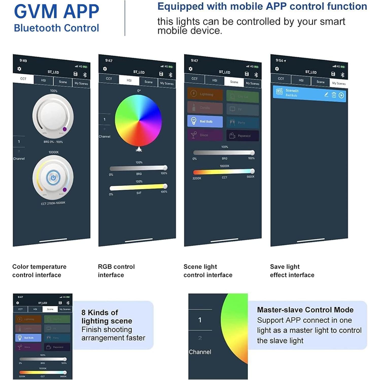 Kit de Iluminación LED RGB GVM 1500D 75W con Control Bluetooth