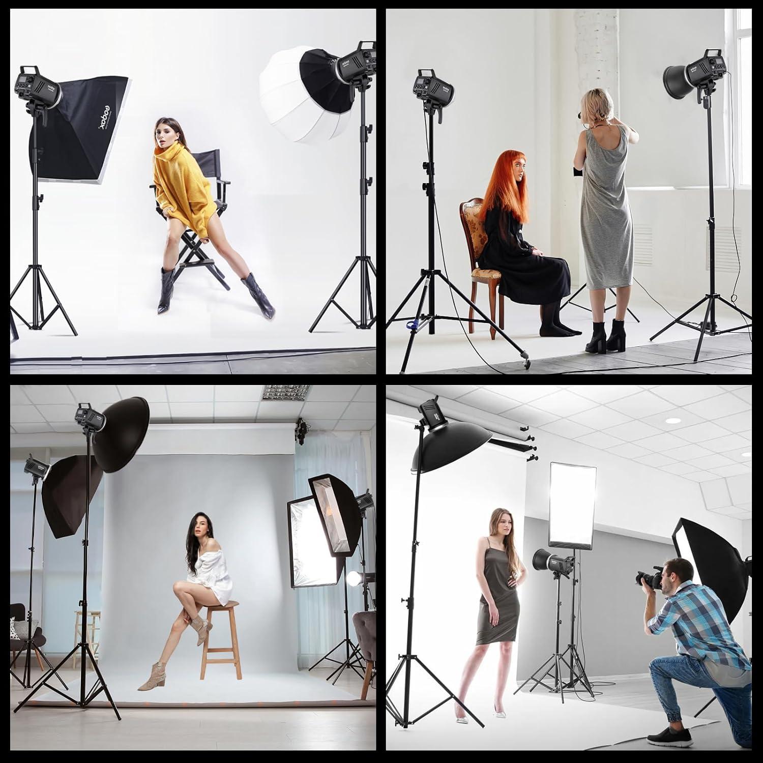 Godox MS300V 2-Pack Professional Studio Strobe Flash Light 300W Studio Flash Strobe kit 300W GN58 0.1-1.8 s Recycling time 2.4 G X-System,LED Modelling lamp 5600 ± 200K Flash Light
