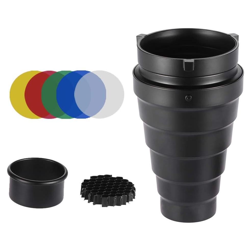 Snoot Óptico Cónico Andoer para Iluminación Fotográfica con Filtros