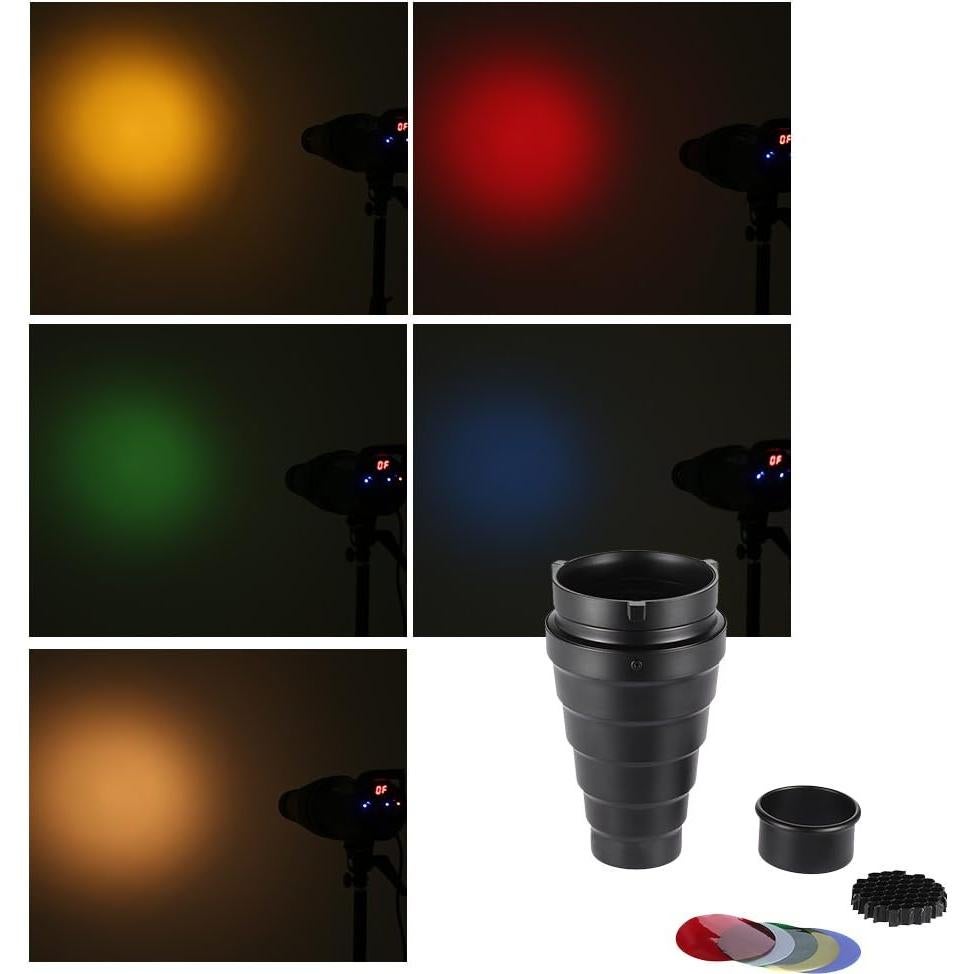 Snoot Óptico Cónico Andoer para Iluminación Fotográfica con Filtros