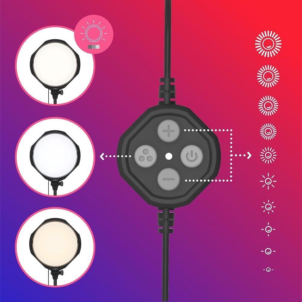 JOBY Beamo Studio Key Light, USB Studio Light for Video, Kit for Content Creator, 10 Brightness Levels, 3 Color Temperature, Cable Remote, Cold Shoe Attachments