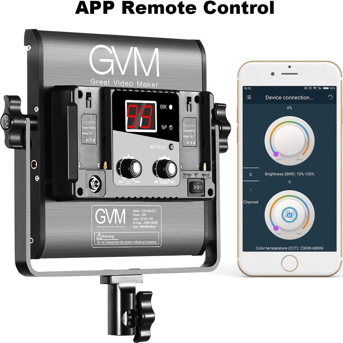 Luz de Video LED Bi-Color GVM APP 2300K-6800K 0.99kg