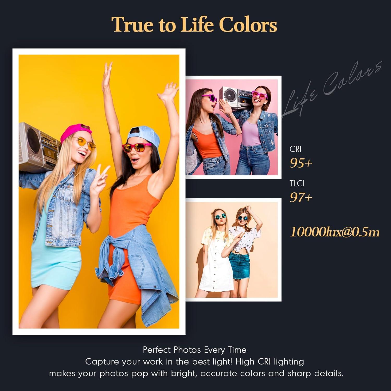 Yofuly Photography Video Lighting Kit, LED Studio Streaming Lights with Remote Control, 18°-60° Focus Range Adjustable, CCT 2800k-7000k, CRI 95+, Continuous Output Light for Tabletop Live Streaming