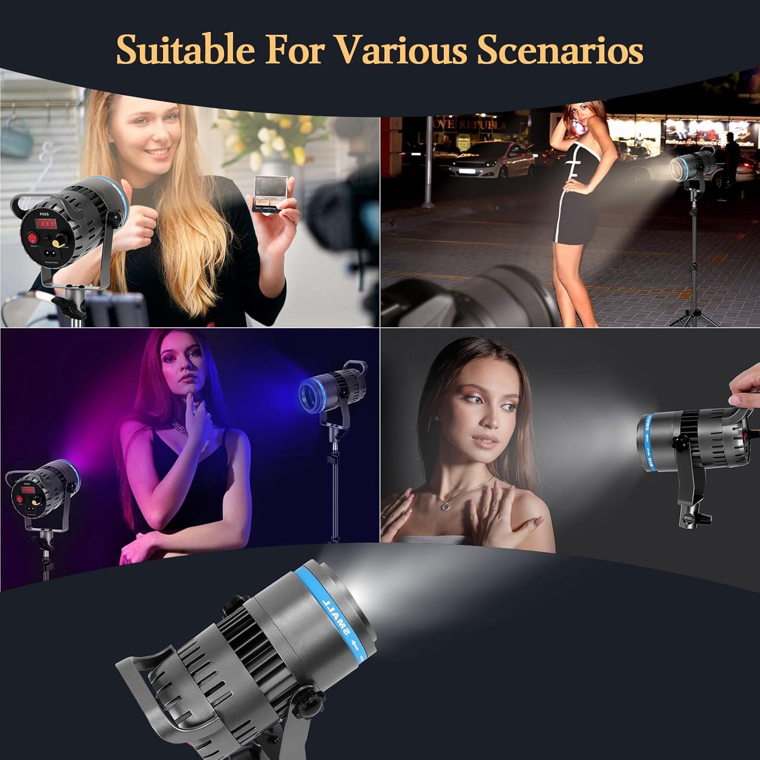 Yofuly Photography Video Lighting Kit, LED Studio Streaming Lights with Remote Control, 18°-60° Focus Range Adjustable, CCT 2800k-7000k, CRI 95+, Continuous Output Light for Tabletop Live Streaming