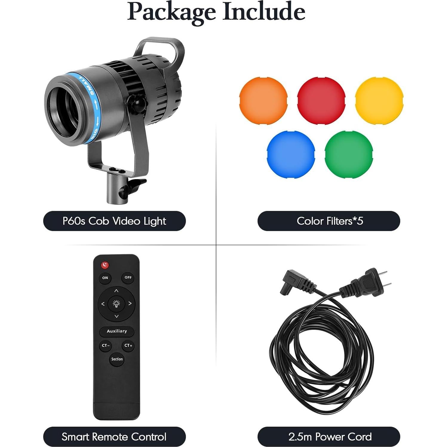 Yofuly Photography Video Lighting Kit, LED Studio Streaming Lights with Remote Control, 18°-60° Focus Range Adjustable, CCT 2800k-7000k, CRI 95+, Continuous Output Light for Tabletop Live Streaming
