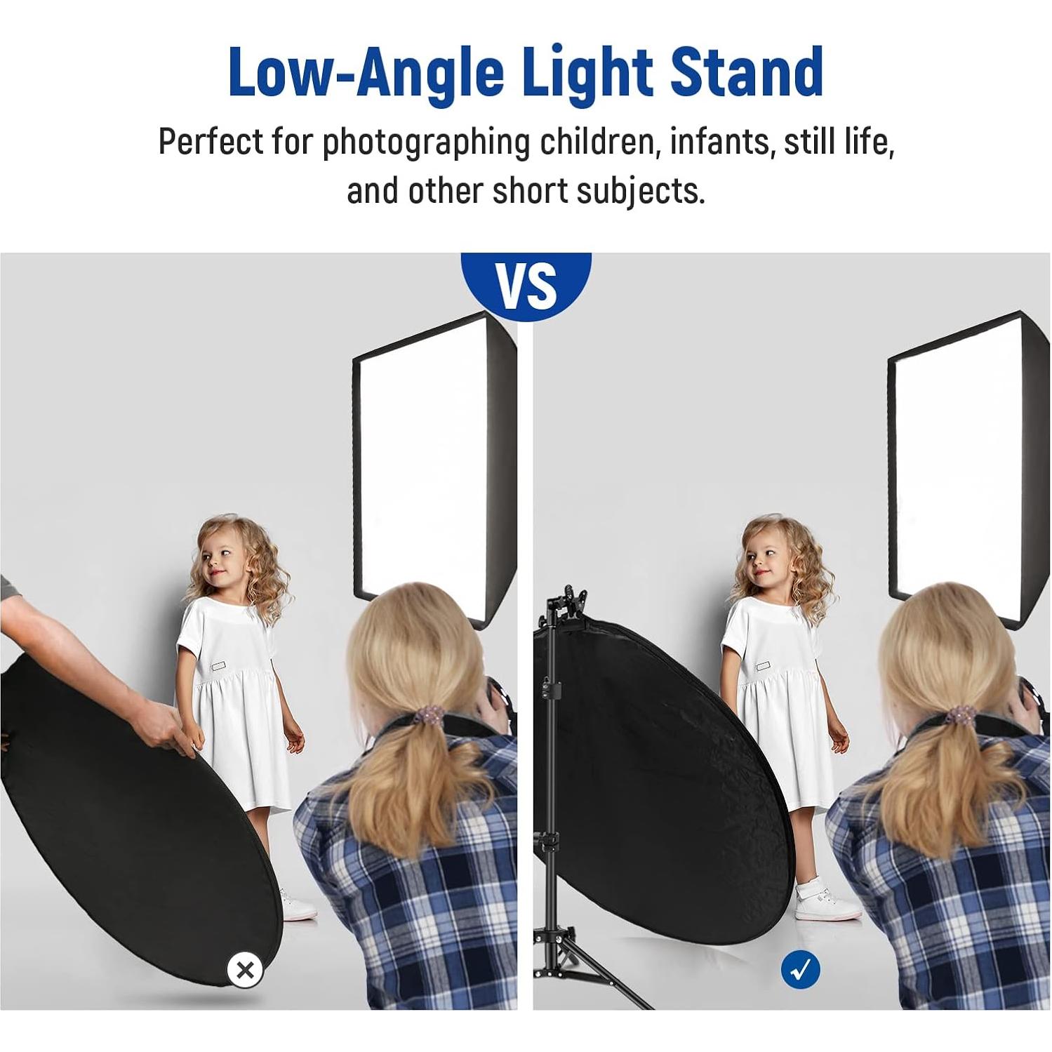 NEEWER 43"/110cm Light Reflector Kit, 5 in 1 Collapsible Round Reflector (Translucent/Silver/Gold/White/Black), Metal Clamp and 21"-43”/53-110cm Short Stand for Low Angle Children Studio Photography