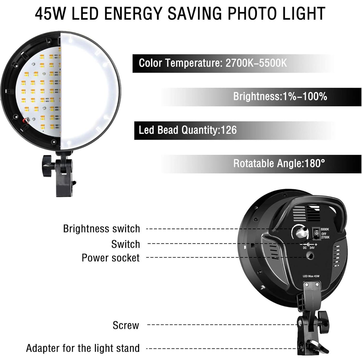 EMART Softbox Lighting Kit, 2700K-5500K 20"x 27" Soft Box Set, 45W Dimmable LED Light Bulbs, Photography Lighting Kit for Picture Light, Studio Lights, Video Recording, Photoshoot, Live Streaming