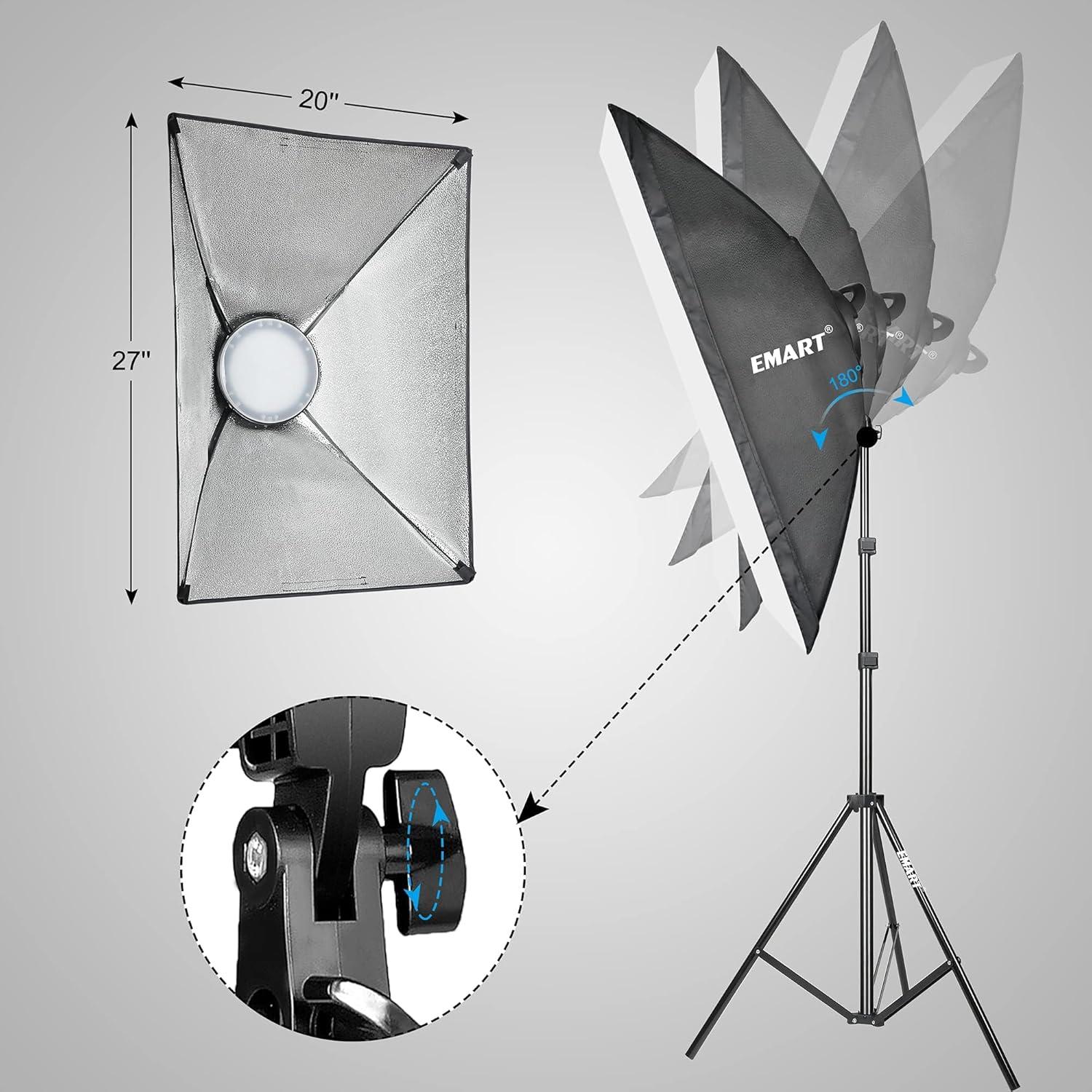 EMART Softbox Lighting Kit, 2700K-5500K 20"x 27" Soft Box Set, 45W Dimmable LED Light Bulbs, Photography Lighting Kit for Picture Light, Studio Lights, Video Recording, Photoshoot, Live Streaming