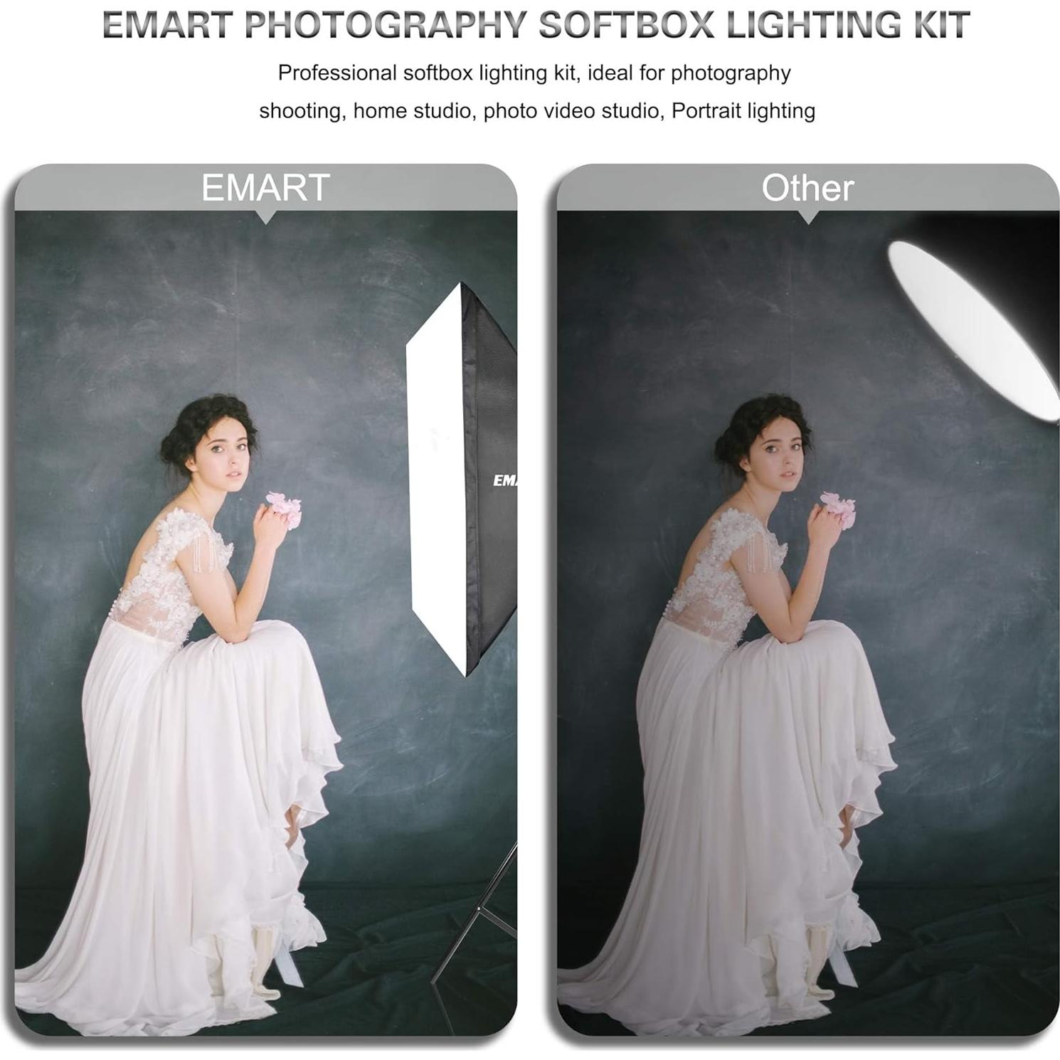 EMART Softbox Lighting Kit, 2700K-5500K 20"x 27" Soft Box Set, 45W Dimmable LED Light Bulbs, Photography Lighting Kit for Picture Light, Studio Lights, Video Recording, Photoshoot, Live Streaming